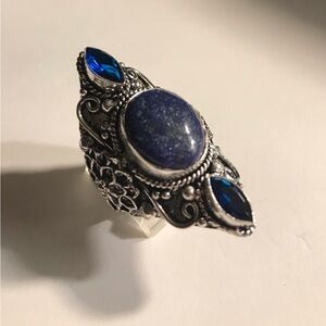 Lapis Lazuli Blue Sapphire Stamped 925 Sterling Silver Ring
